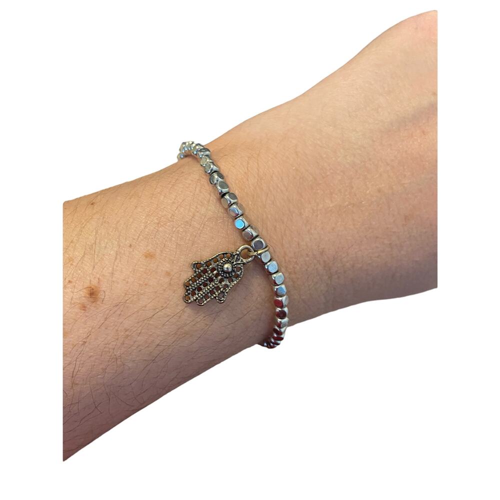hamsa bracelet silver beads